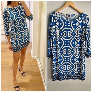 Laundry by Design Blue White Geometric Print Shift Dress Size 10